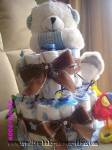 mod blue and brown bear diaper cake