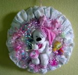 white and purple sleepy bear diaper wreath