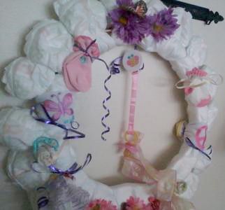 purple flowers diaper wreath