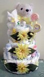 white bear and flowers diaper cake