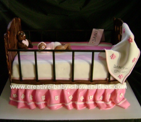 side view of crib baby cake with blanket