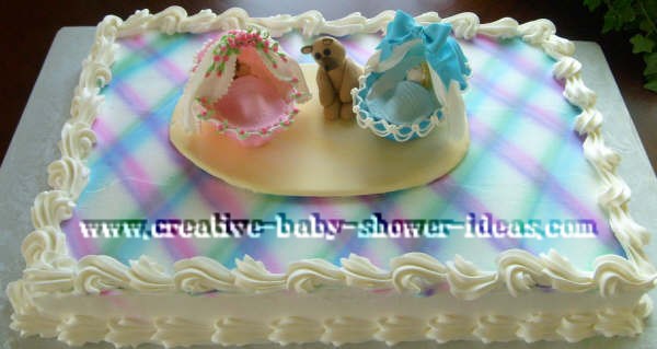 plaid and blue plaid double baby shower cake