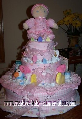 soft pink doll diaper cake