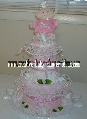 pink lace baby doll diaper cake