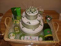 green and white celebration towel cake