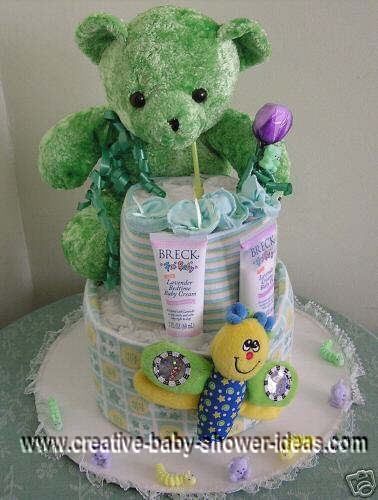 green bear diaper cake