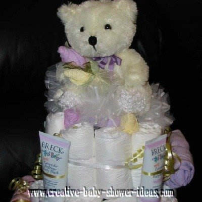 lavendar ballerina bear diaper cake