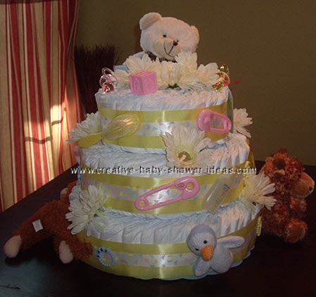 boutique style yellow bear diaper cake