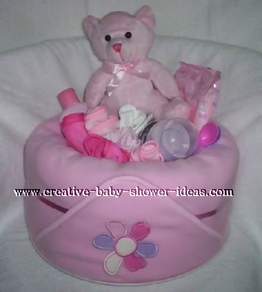 pink blanket bear diaper cake