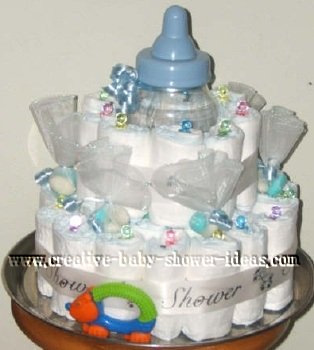 blue bottle diaper baby cake