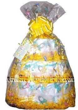 yellow and white diaper cake centerpiece