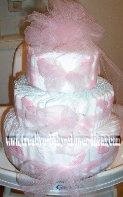 pink tulle heart diaper cake