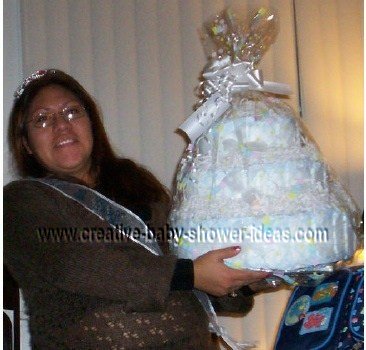 pink and white diaper cake centerpiece