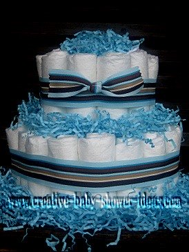 2 tier mod blue stripes diaper cake