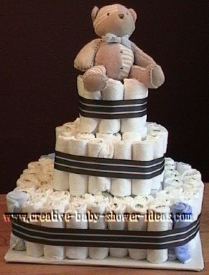 brown bear and stripes diaper cake