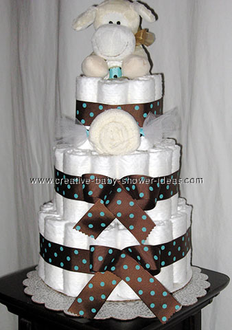 cream dog baby shower diaper cake