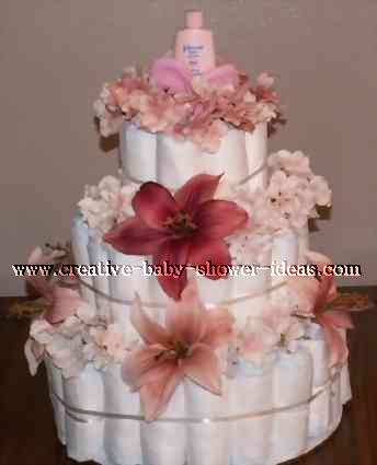 elegant pink flowers diaper cake