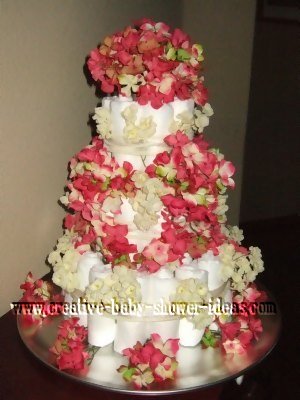 elegant pink and cream diaper cake