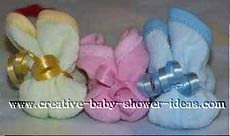 yellow pink and blue washcloth bunnies