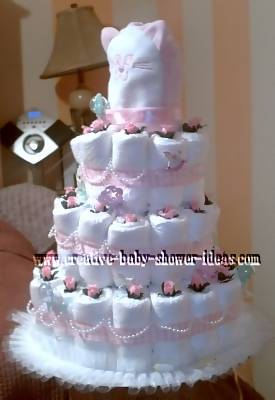 elegant girl white and pink pearls diaper cake