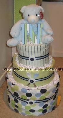 stripes and polka dots bear diaper cake