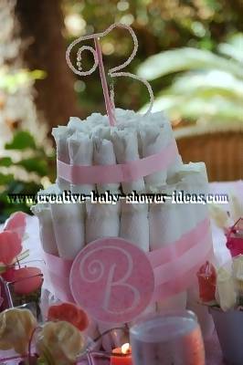 elegant monogram b girl diaper cake