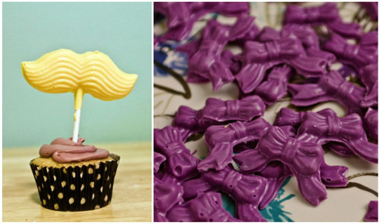 cupcakes with chocolate mustaches and bows