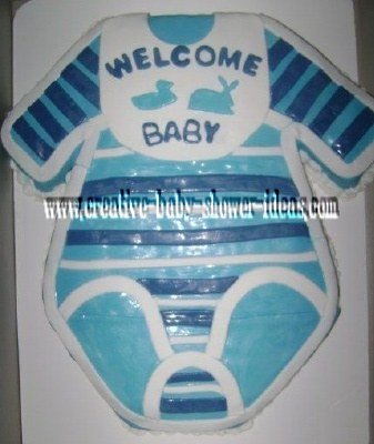 blue and white striped onesie baby shower cake