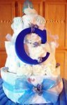 blue letter c monogram diaper cake