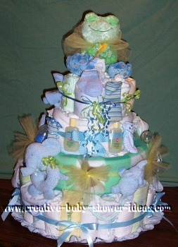 happy green frog diaper cake