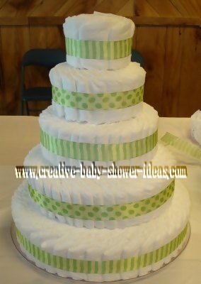 frog diaper cake before decorating 