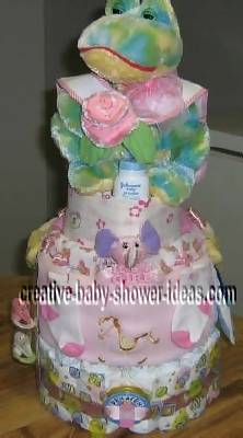 watercolor frog diaper cake