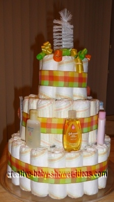 orange plaid frog diaper cake