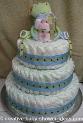 polka dot frog diaper cake