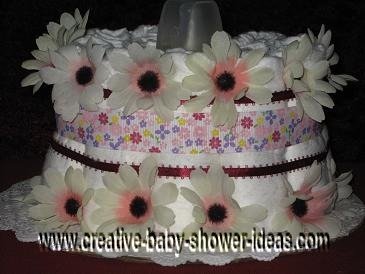 1 tier white and pink diaper cake