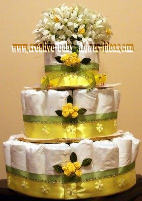 yellow and green chic diaper cake