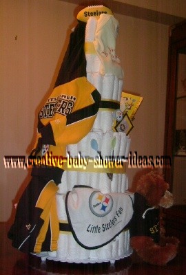 cute pittsburgh steelers diaper cake with baby outfit