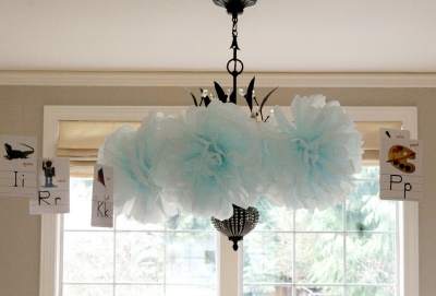 blue tissue pom poms