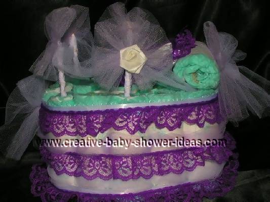 purple lace bassinet diaper cake