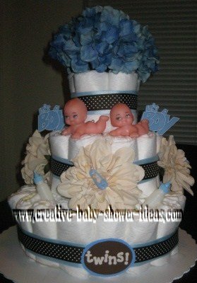 blue twins mod polka dot diaper cake