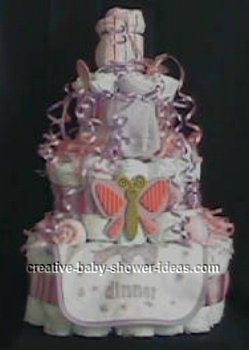 purple butterfly diaper cake