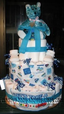 blue bear boy diaper cake