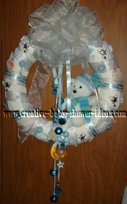 white and blue bear diaper wreath