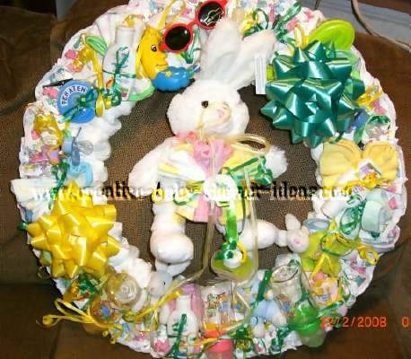 yellow and green bunny diaper wreath