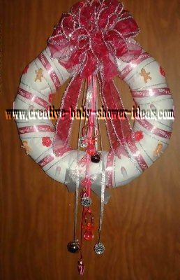 red and siver disco ball diaper wreath