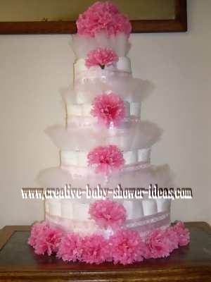 elegant pink flowers diaper cake