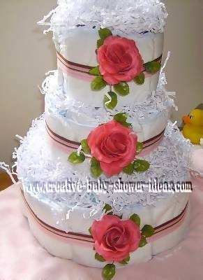 elegant pink roses diaper cake