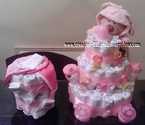 2 pink teddy bear diaper cakes