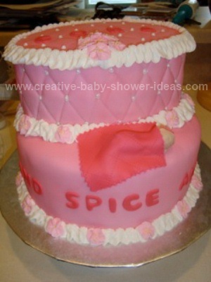 2 layer pink sugar and spice baby blanket cake