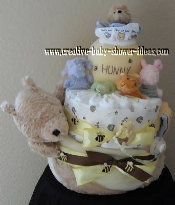 yellow winnie the pooh and honey bees diaper cake